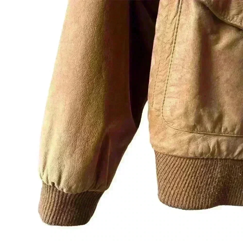 Paris Sport Club Men's Vintage 90s Brown Leather Bomber Jacket S
